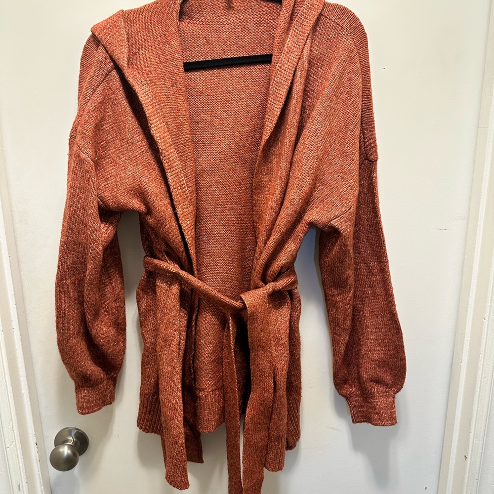 Maurices Rust Orange Hooded Tie Cardigan